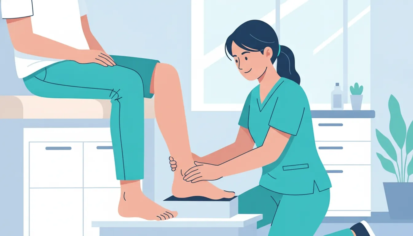 Patient discussing custom orthotics evaluation and fitting with a podiatrist