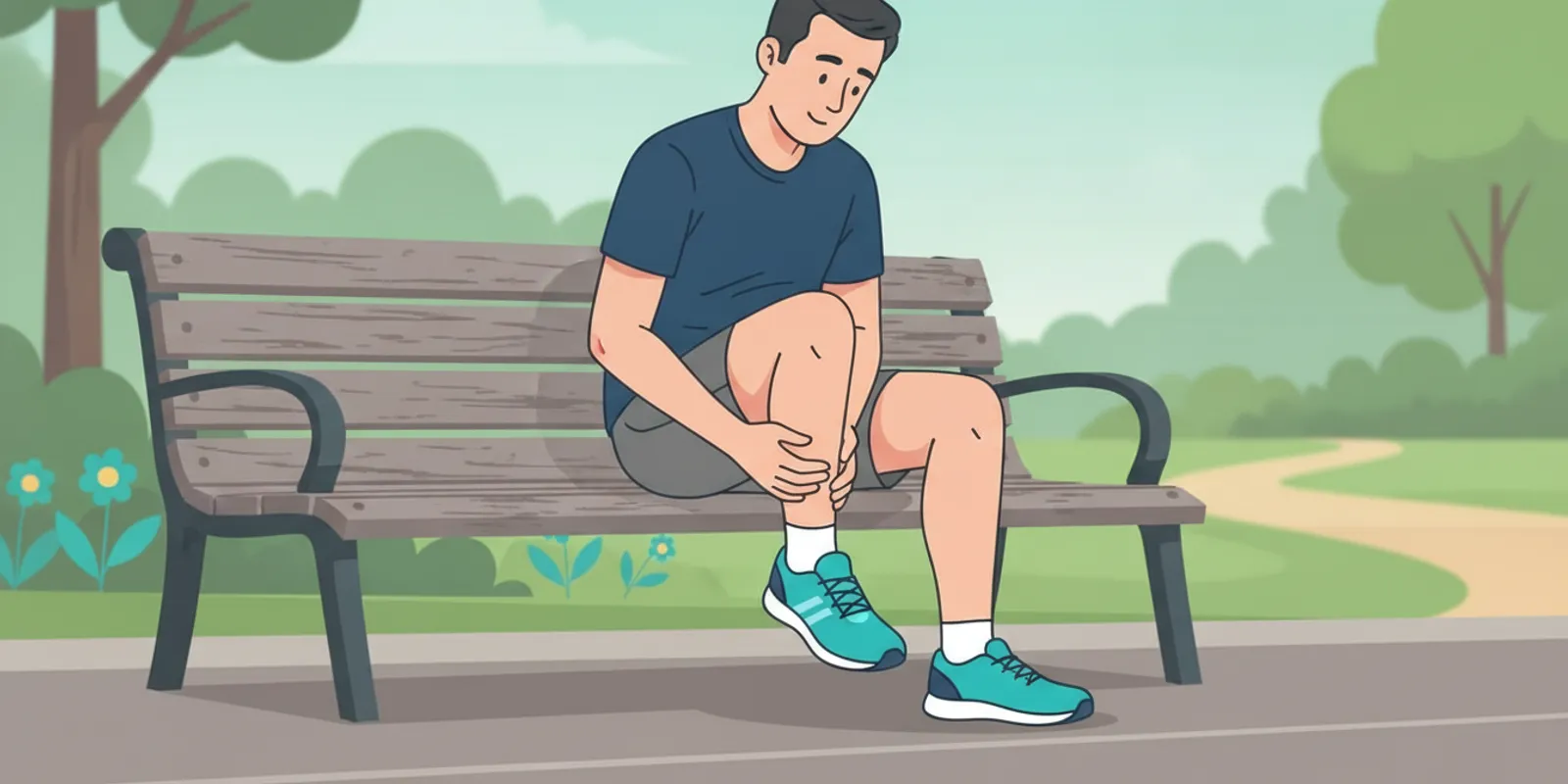 A runner pauses to hold the front of their ankle after activity